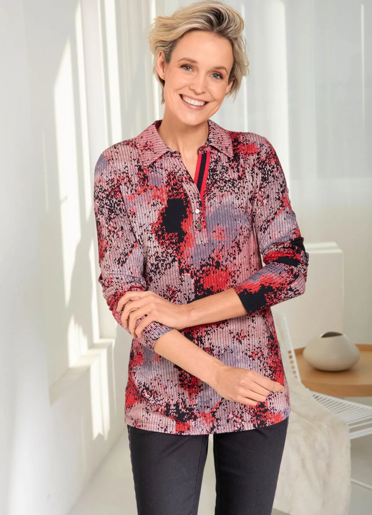 Best BADER Poloshirt mit Allover-Druck ROT-SCHWARZ