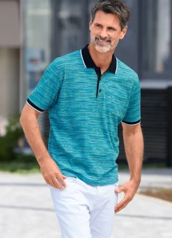 BADER Poloshirt mit Brusttasche TÜRKIS-GELB MELIERT