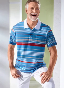 Outlet BADER Poloshirt mit Brusttasche TÜRKIS GESTREIFT
