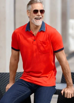 Hot BADER Poloshirt mit Kragen in Denim-Optik DUNKELORANGE