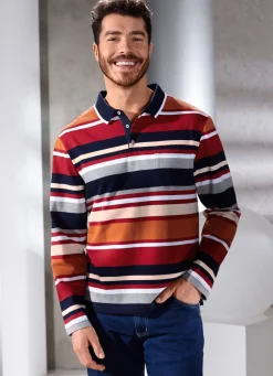 Best BADER Poloshirt mit Seitenschlitzen DUNKELROT-MARINE-TERRA