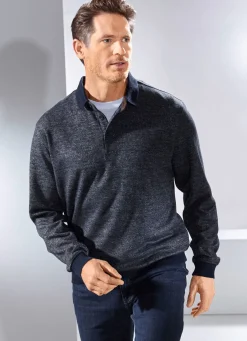 Outlet BADER Poloshirt mit Strickkragen MARINE MELIERT