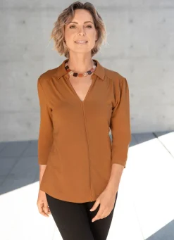 Discount BADER Poloshirt mit Zierblende in 2 Farben COGNAC