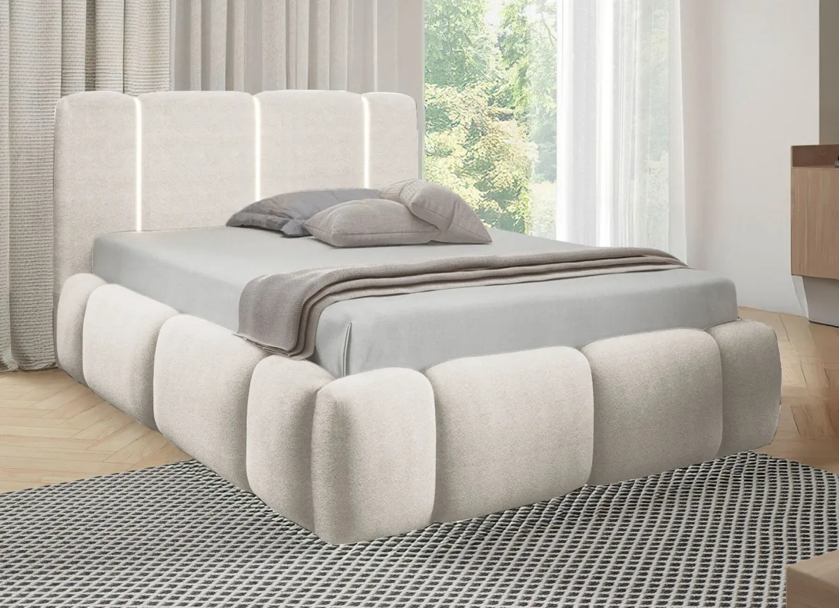 BADER Polsterbett mit LED-Beleuchtung und Bettkasten creme