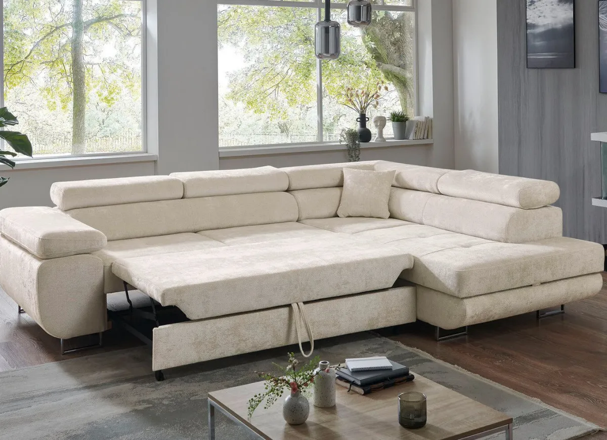 Online BADER Polsterecke mit Bettfunktion und Bettkasten CREME