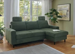 BADER Polsterecke mit Bettfunktion und Longchair DUNKELGRÜN