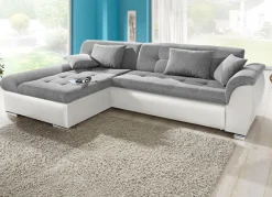 New BADER Polsterecke mit Bettfunktion WEISS-SILBER