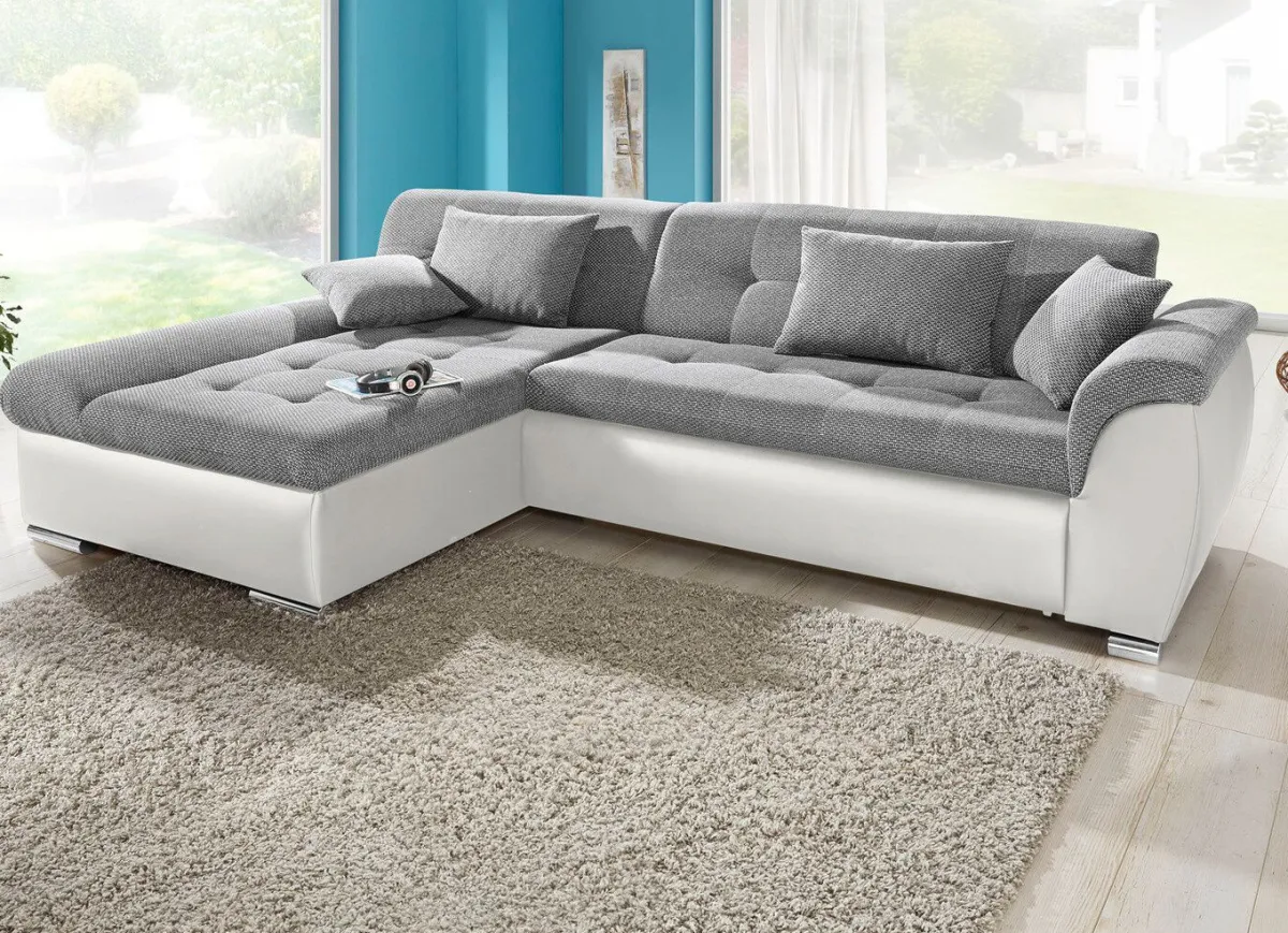 New BADER Polsterecke mit Bettfunktion WEISS-SILBER