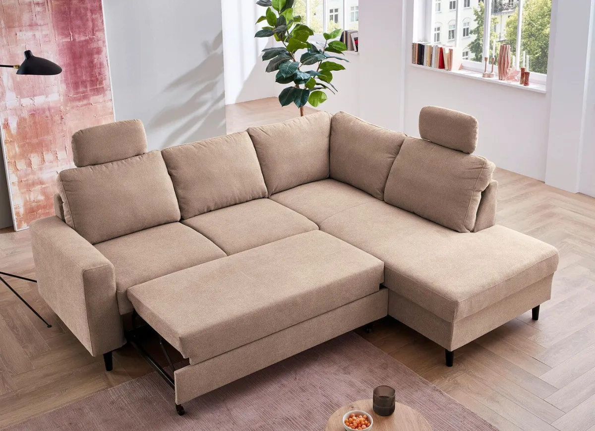 Sale BADER Polsterecke mit Bettfunktion und Ottomane BEIGE