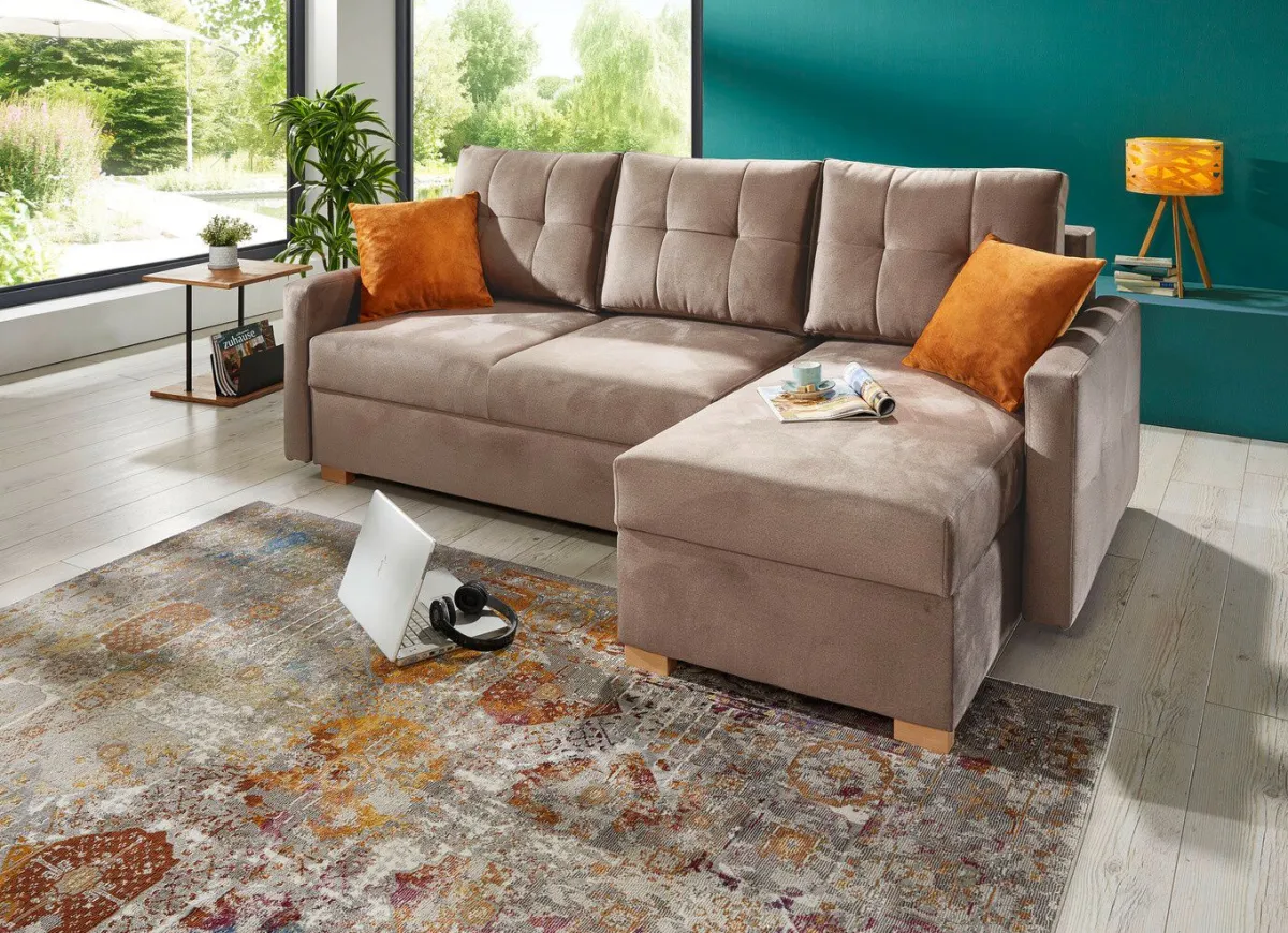 Sale BADER Polsterecke mit Bettfunktion TAUPE