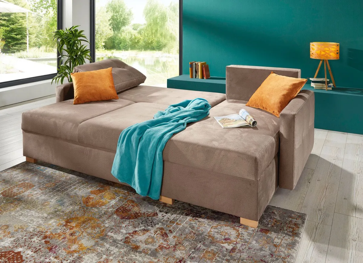 Sale BADER Polsterecke mit Bettfunktion TAUPE
