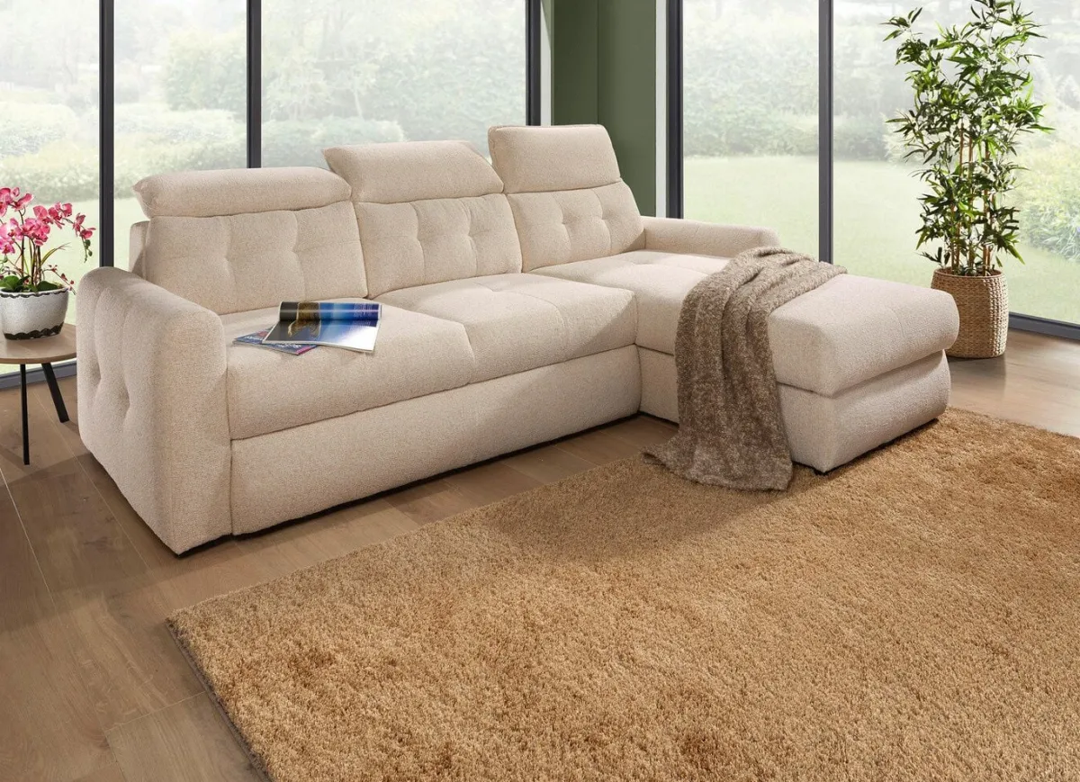 Hot BADER Polsterecke mit Bettfunktion und Bettkasten CREME