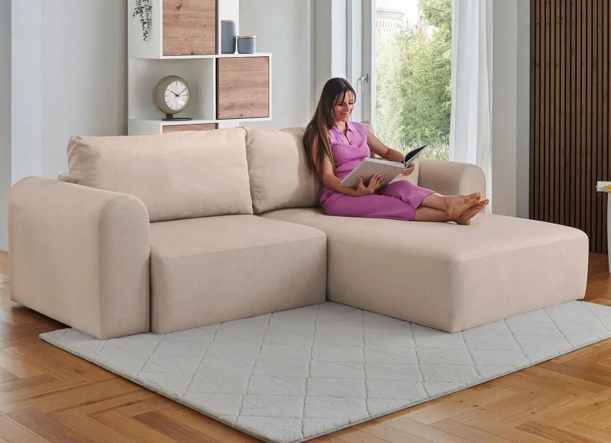 Sale BADER Polsterecke mit Bettfunktion und Dekokissen CREME