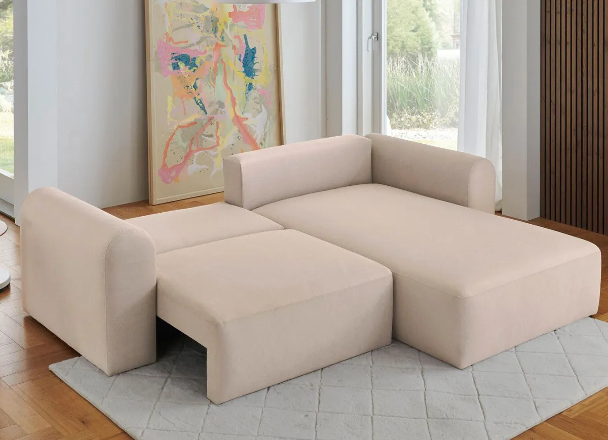 Sale BADER Polsterecke mit Bettfunktion und Dekokissen CREME