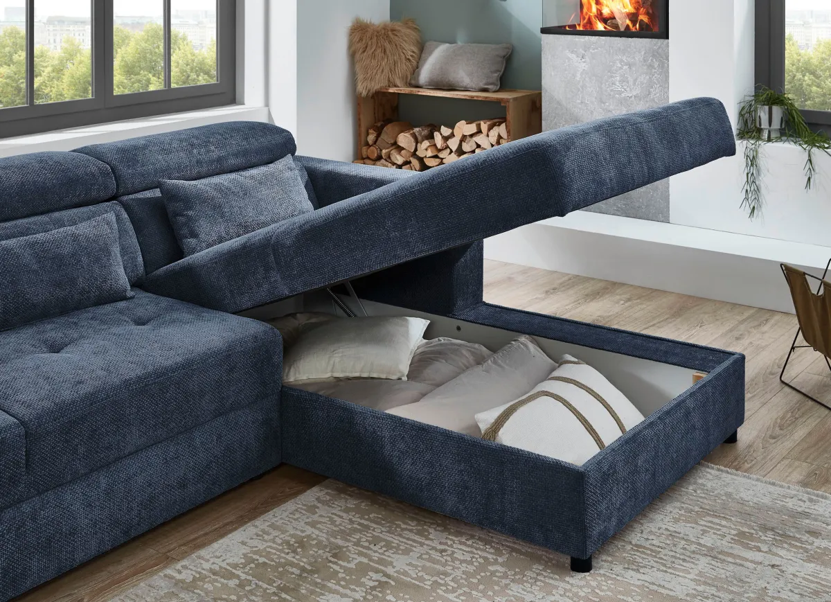 Sale BADER Polsterecke mit Bettfunktion graublau