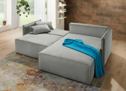 Discount BADER Polsterecke mit Bettfunktion und Hocker HELLGRAU