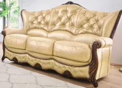New BADER Polstermöbel aus Massivholz mit echtem Leder-Bezug CREME