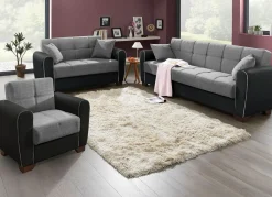 Discount BADER Polstermöbel mit Bettfunktion und Bettkasten SCHWARZ-HELLGRAU