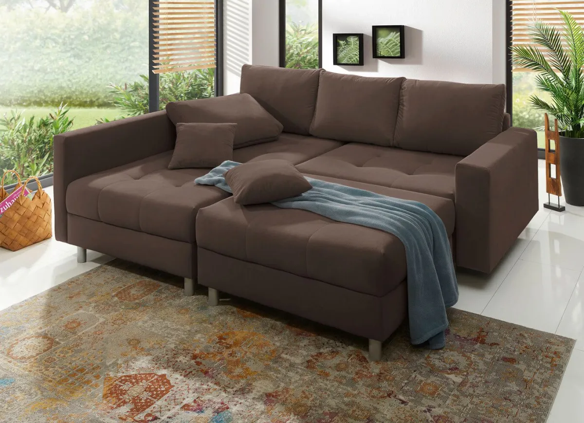 Discount BADER Polstermöbel mit Hocker und Kissen BRAUN