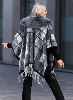 Discount BADER Poncho in Universalgröße GRAU-NATURWEISS-SCHWARZ