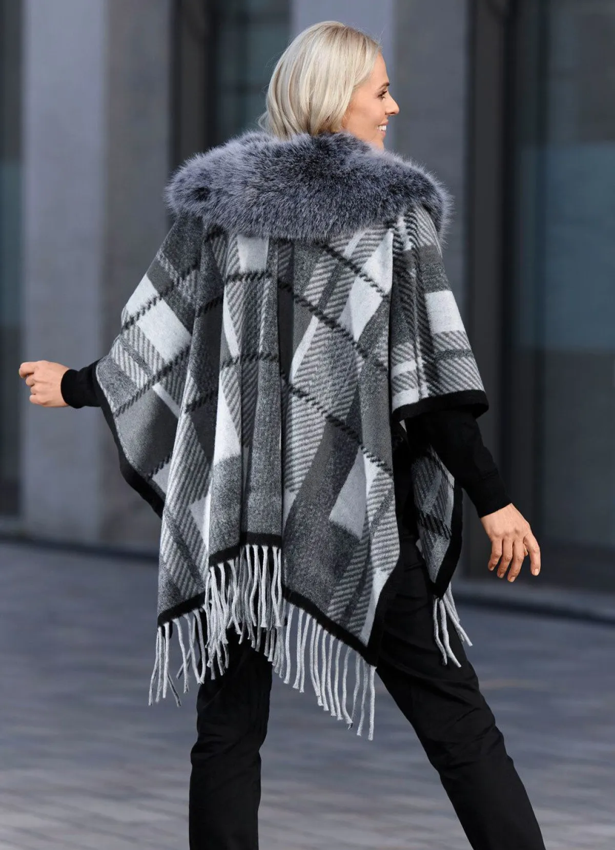 Discount BADER Poncho in Universalgröße GRAU-NATURWEISS-SCHWARZ