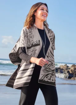 Discount laurakent Poncho mit edlem Jacquard-Dessin BEIGE-SCHWARZ-GRAU
