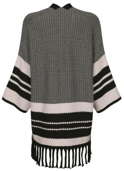 BADER Poncho-Strickjacke in Jacquard-Dessin SAND MELIERT-SCHWARZ
