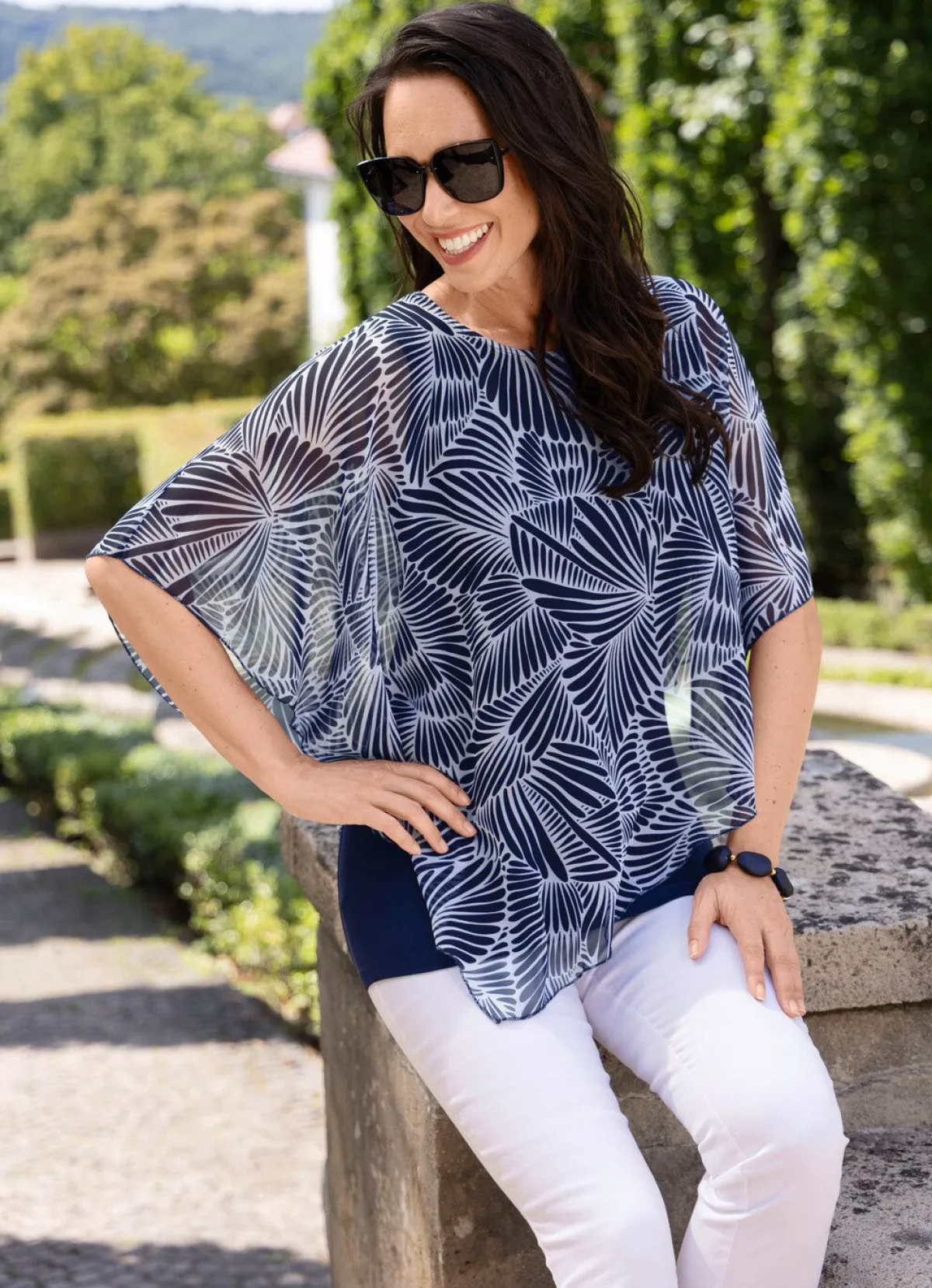 Clearance BADER Poncho-Tunika mit eingearbeitetem Top MARINE-WEISS