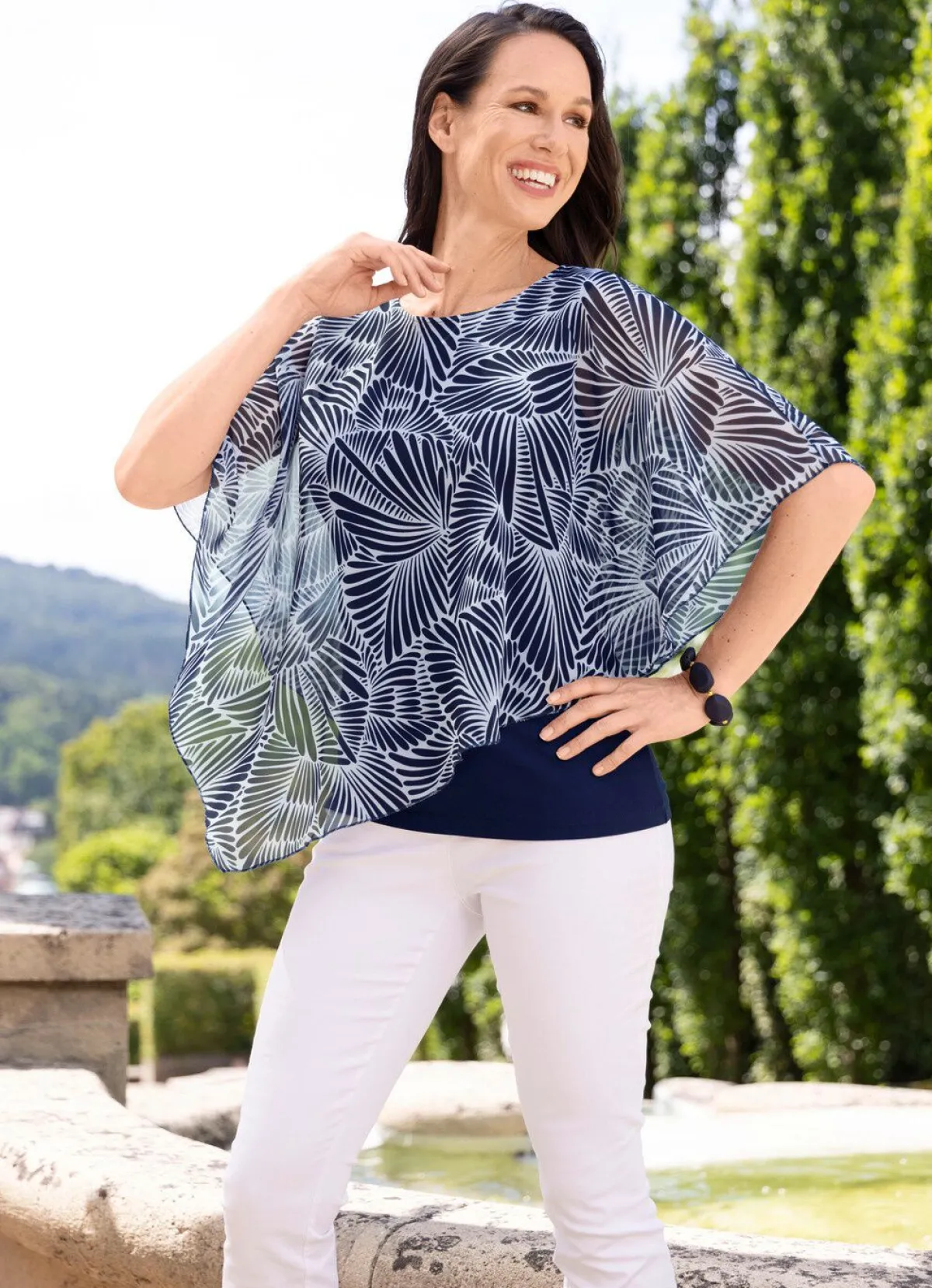 Clearance BADER Poncho-Tunika mit eingearbeitetem Top MARINE-WEISS