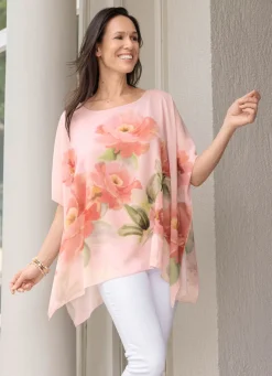 Clearance BADER Poncho-Tunika mit eingearbeitetem Top ROSÉ-MANGO-GRÜN-BUNT