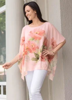 Clearance BADER Poncho-Tunika mit eingearbeitetem Top ROSÉ-MANGO-GRÜN-BUNT
