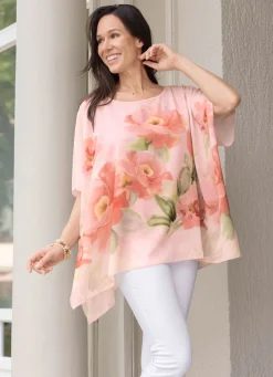 Clearance BADER Poncho-Tunika mit eingearbeitetem Top ROSÉ-MANGO-GRÜN-BUNT