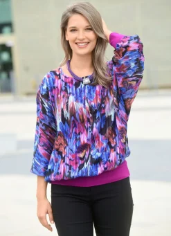 Discount BADER Poncho-Tunika mit eingearbeitetem Top LILA-FUCHSIA-WEISS-BUNT