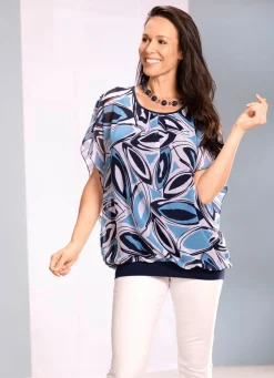 Sale BADER Poncho-Tunika mit tollem Druck MARINE-WEISS-TÜRKIS