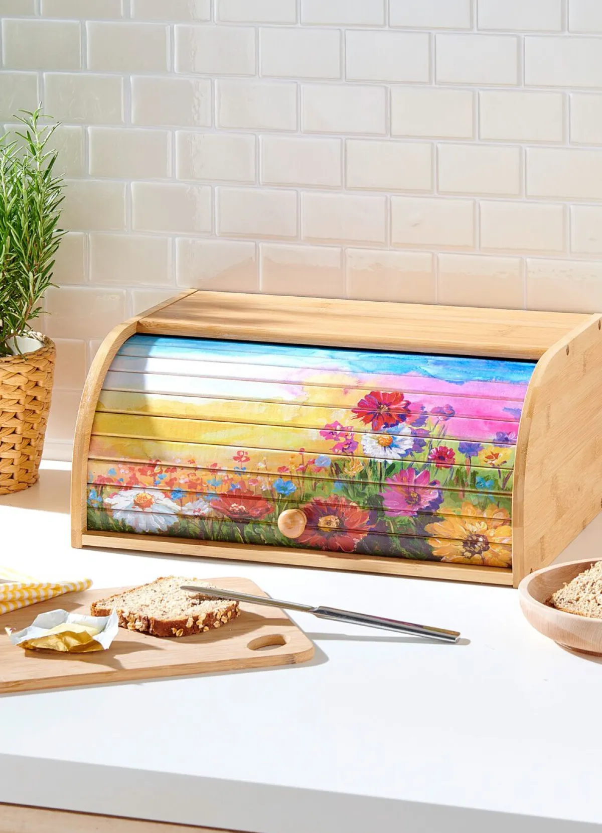Outlet BADER Praktischer Brotkasten aus Bambus SOMMERBLUMEN