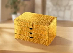 Discount BADER Praktischer Schmuckkoffer aus Lederimitat in Kroko-Optik ALTGOLD