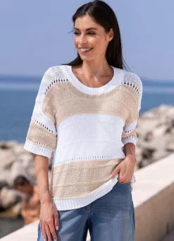Discount BADER Pulli in Color-Blocking BEIGE-WEISS