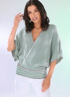 Outlet BADER Pulli in Wickeloptik TAUPE-WEISS-MINT