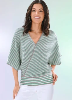 Outlet BADER Pulli in Wickeloptik TAUPE-WEISS-MINT