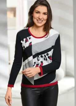 New BADER Pullover aus 100% Baumwolle SCHWARZ-ROT-MULTICOLOR