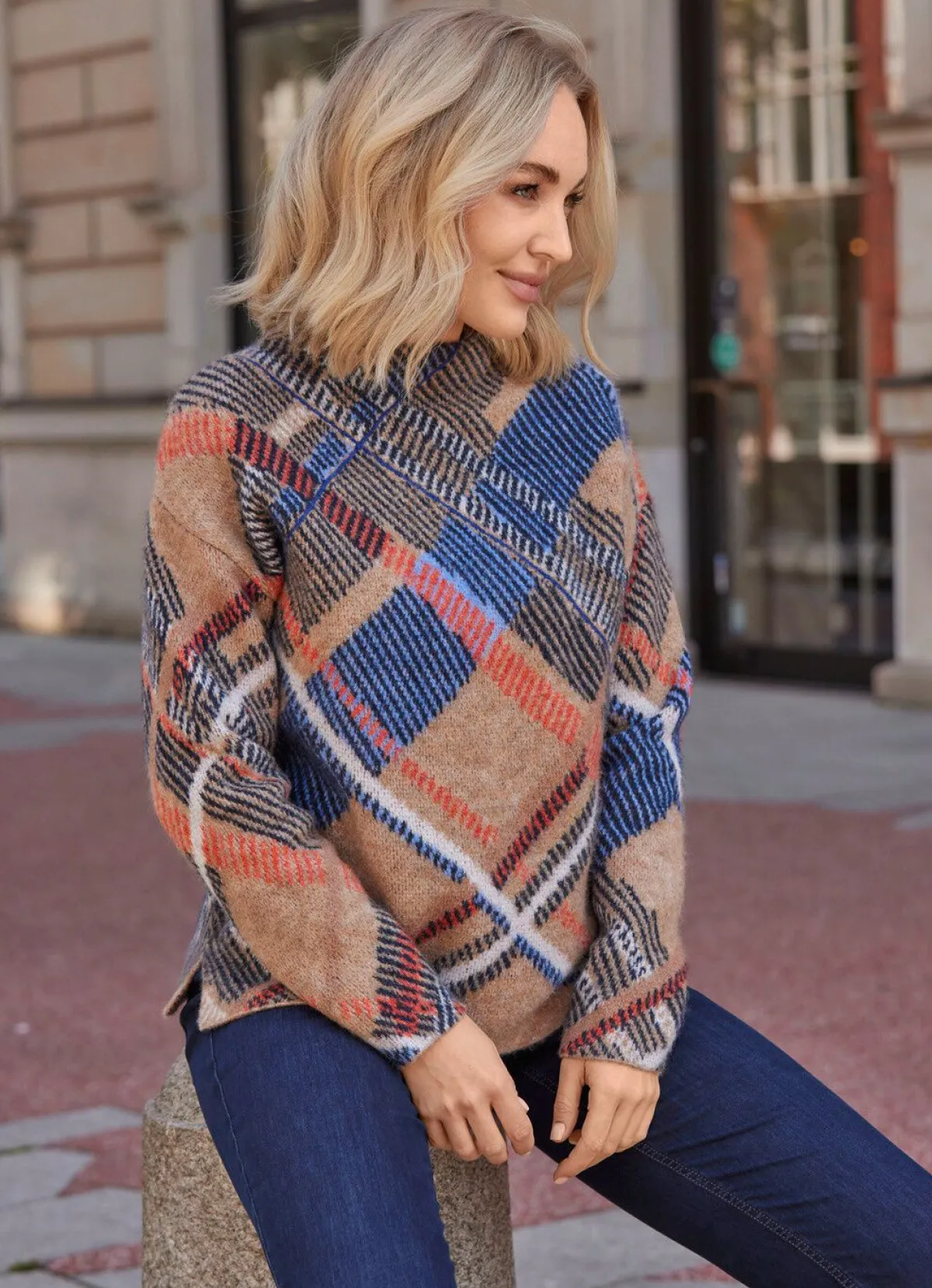 Discount B/ANCA Pullover aus Jacquard TAUPE-BLEU-MARINE-BUNT