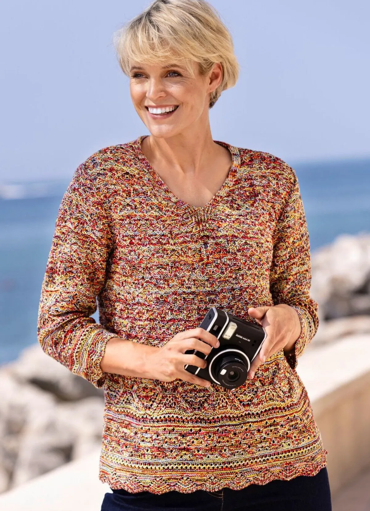 Discount BADER Pullover aus Melangegarn ROT-GELB-MULTICOLOR