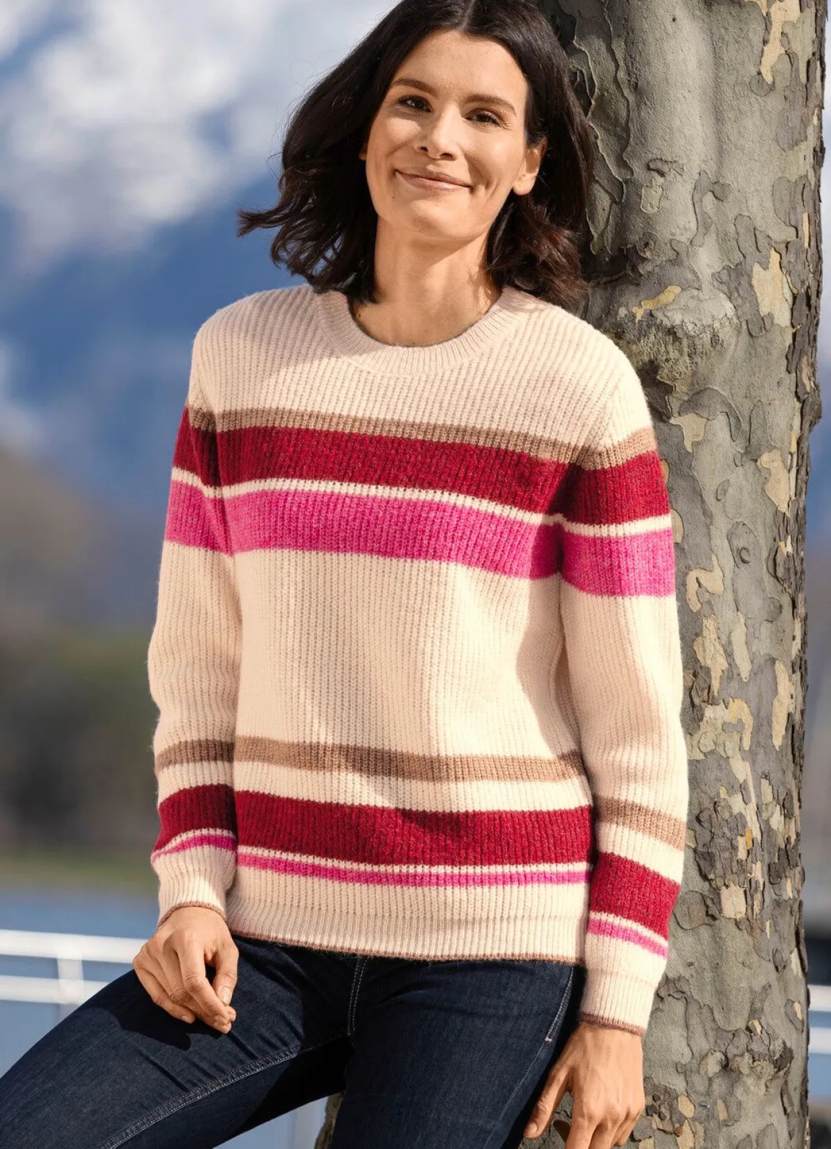Online BADER Pullover aus sehr flauschigem Garn ECRU-PINK-ROT