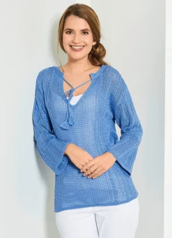 Best BADER Pullover in Ajourmix AZURBLAU