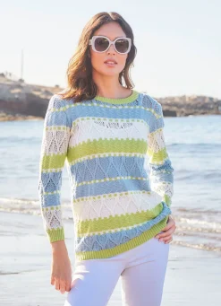 Discount laurakent Pullover in Ajour-Strukturmix LIMETTE-BLEU-ECRU