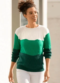 Best BADER Pullover in Color-Blocking ECRU-GRÜN-DUNKELGRÜN