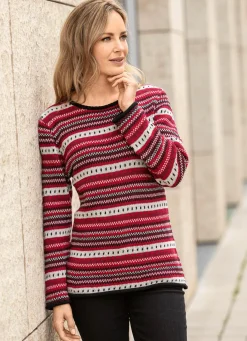 Best BADER Pullover in dekorativem Ringelmuster BORDEAUX-ROT-MULTICOLOR