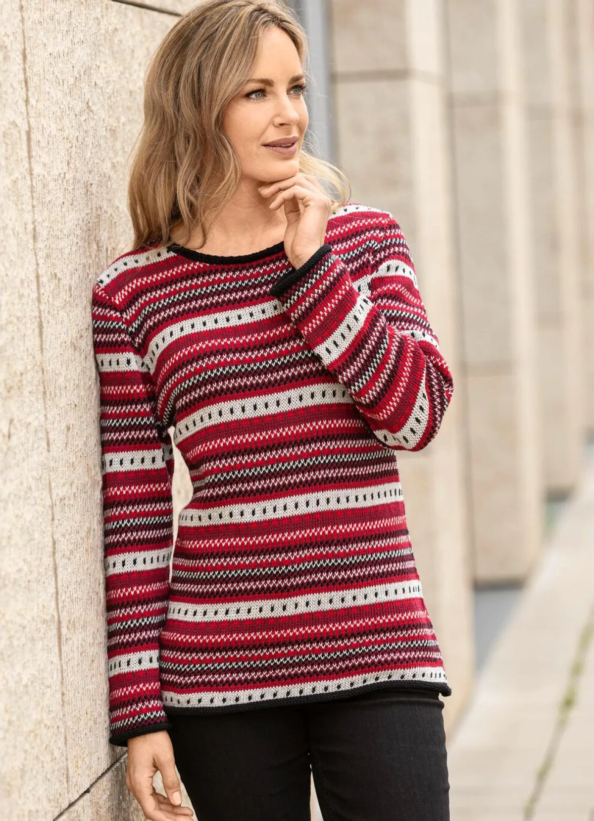 Best BADER Pullover in dekorativem Ringelmuster BORDEAUX-ROT-MULTICOLOR