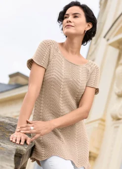 Online BADER Pullover in dekorativem Wellendessin TAUPE