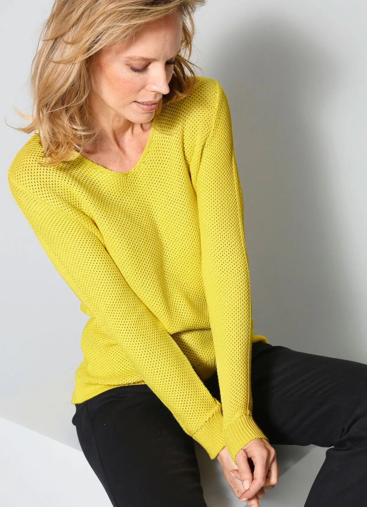 Online BADER Pullover in dekorativer Struktur GELB